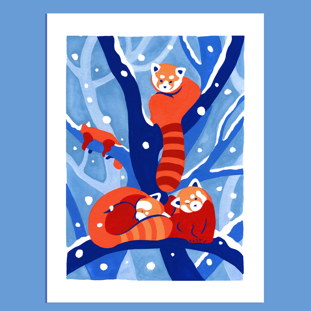 Red panda under the snow